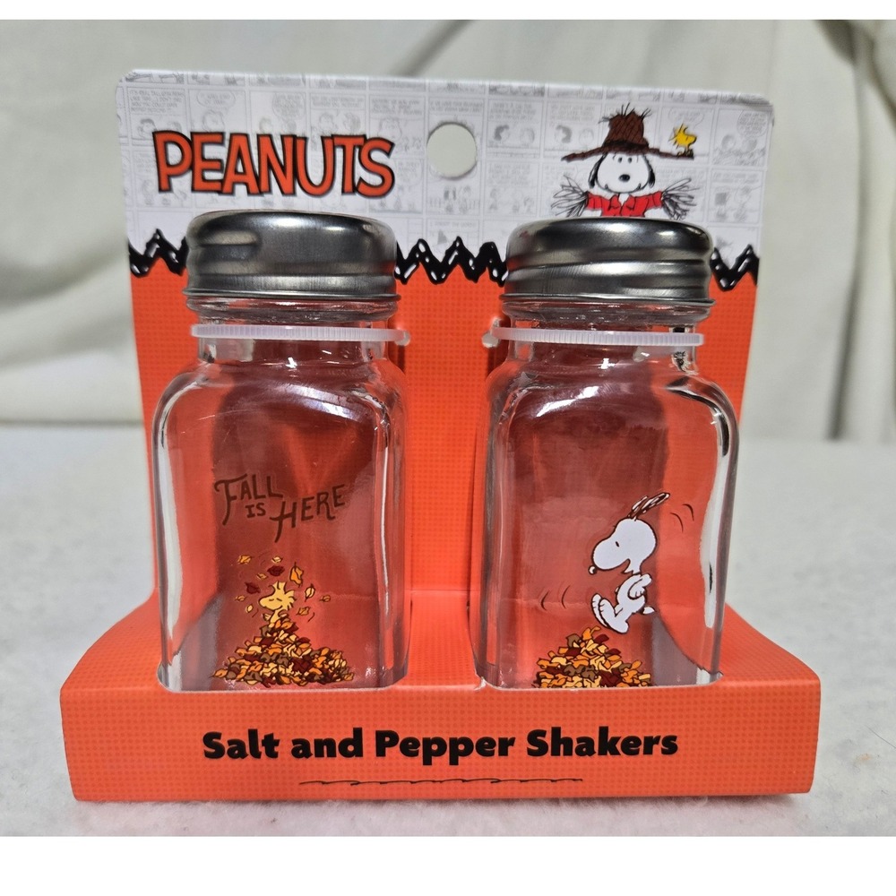 Peanuts Snoopy Woodstock Fall Is Here Glass Salt Pepper Shakers New 2016